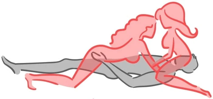 女孩跨坐男孩身上,另一女孩骑在他脸上