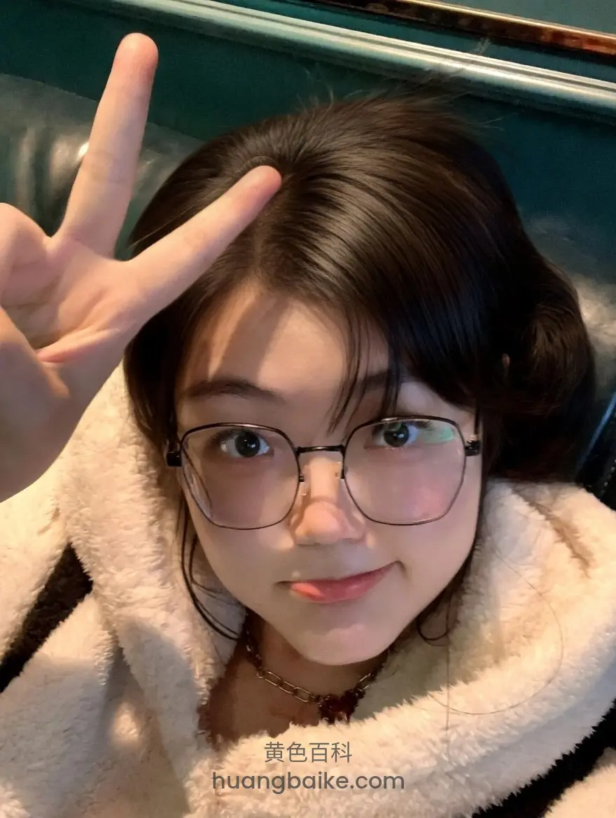 车里穿白色毛绒外套比剪刀手