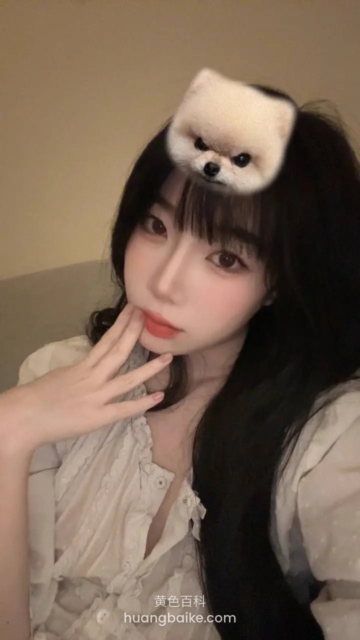 头顶小狗玩偶的自拍