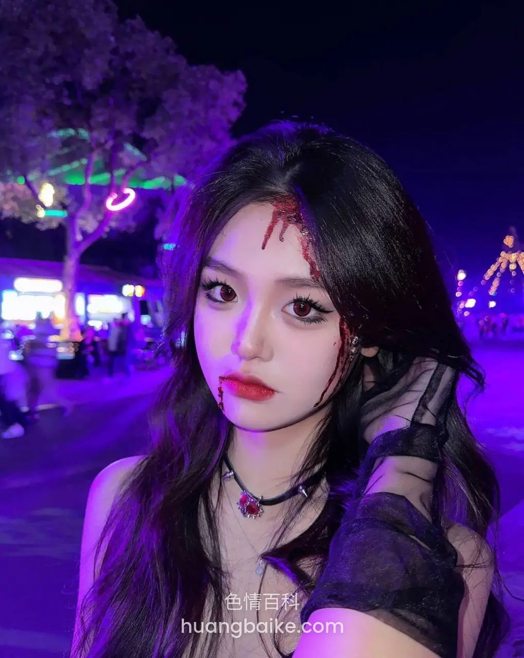 night street with purple lights hand in hair